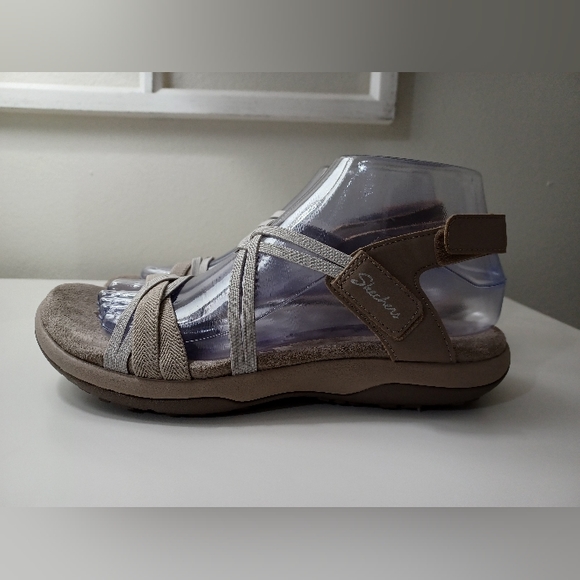 Skechers Women's Memory Foam Sandals Strappy Stretch Cushion Comfort Taupe 8 - Picture 7 of 10